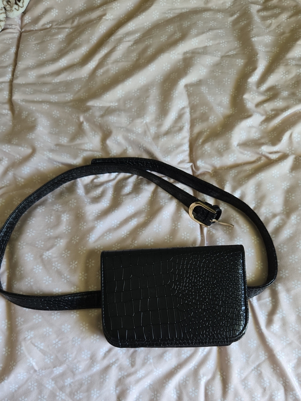 Black Croc-Texture Belt Bag - Women